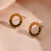 Vintage Twisted Zircon & Pearl Stud Earring 18K Gold Plated Stainless Steel Earring Women Jewelry