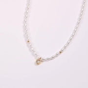 Waterproof Stainless Steel Seed Bead Choker Necklace Fashion Baroque Freshwater Pearl round Zircon Pendant Necklaces
