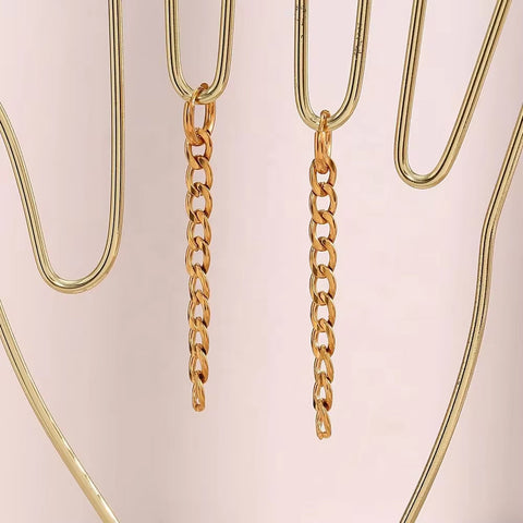 Vintage Dangle Gold Plated Figaro Chain Tassel Drop Earring Tarnish Free Stainless Steel Summer Jewelry