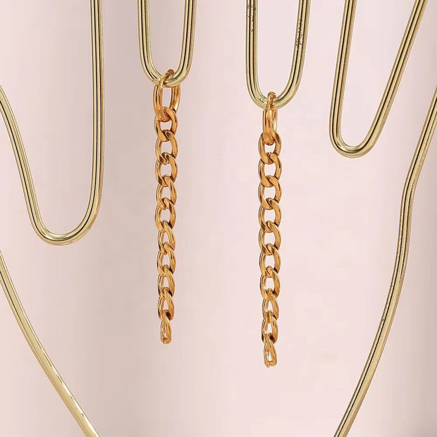 Vintage Dangle Gold Plated Figaro Chain Tassel Drop Earring Tarnish Free Stainless Steel Summer Jewelry