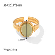 18K Gold Plated Stainless Steel round Natural Green Purple Stone Adjustable Rings for Women