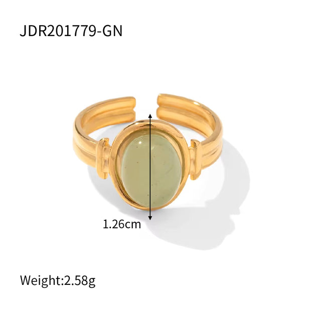 18K Gold Plated Stainless Steel round Natural Green Purple Stone Adjustable Rings for Women