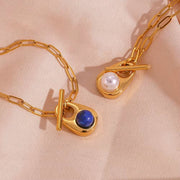 Valentine Gift Water Drop Natural Stone Necklace 18K Gold Plated Stainless Steel Paper Clip Chain Necklace
