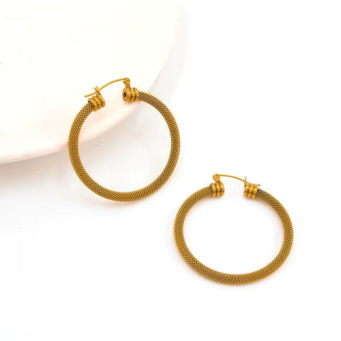 Trendy Jewelry PVD 18K Gold Plated Stainless Steel Metal Mesh Chain Big Dangle Hoop Earrings Wholesale Custom Fashion