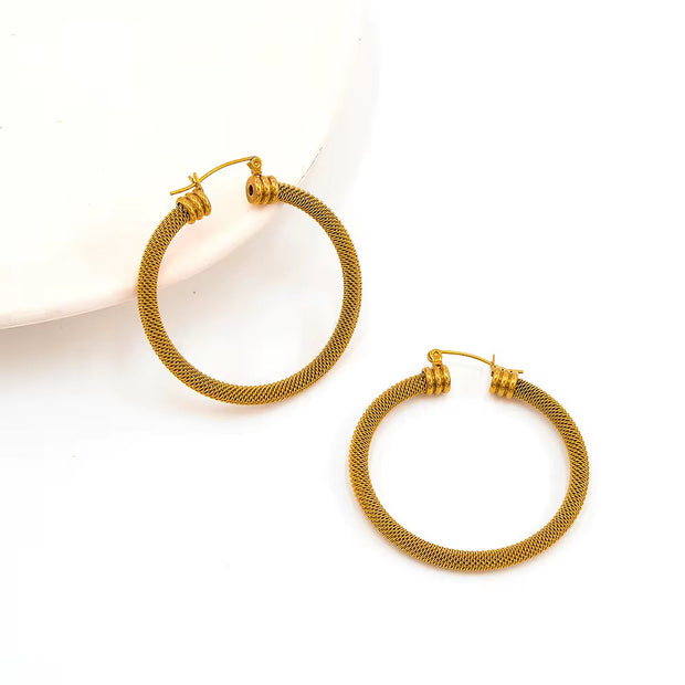 Trendy Jewelry PVD 18K Gold Plated Stainless Steel Metal Mesh Chain Big Dangle Hoop Earrings Wholesale Custom Fashion