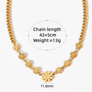 18K Gold Plated Stainless Steel Cuban Chain Jewelry Gift Daisy Flower Pendants Choker Necklace for Women