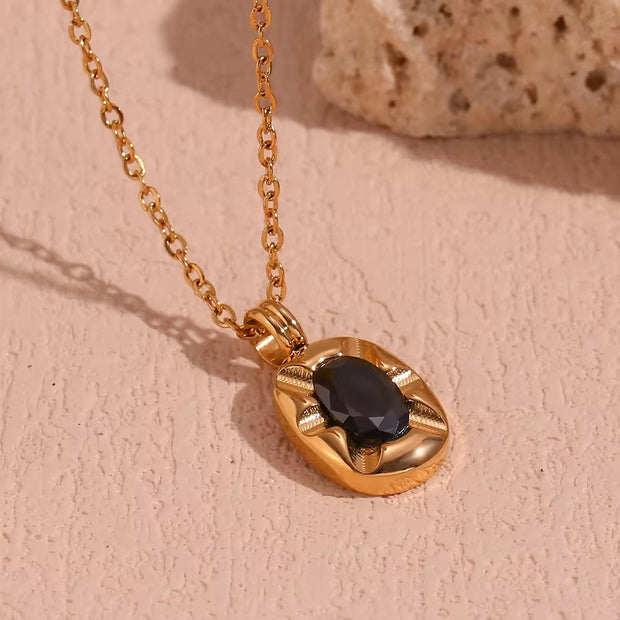 Waterproof Jewelry Square Zircon Pendant Necklace Gold Plated Stainless Steel Necklace Collier En Acier Inoxydable