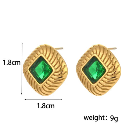 Vintage Texture Rhombus Zircon Stud Earrings Stainless Steel Statement Earring 2024 Gold Plated Earrings