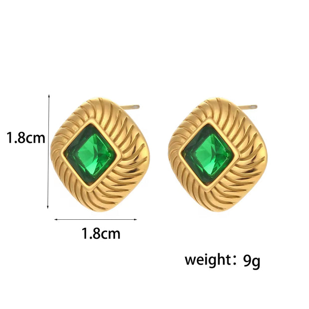 Vintage Texture Rhombus Zircon Stud Earrings Stainless Steel Statement Earring 2024 Gold Plated Earrings