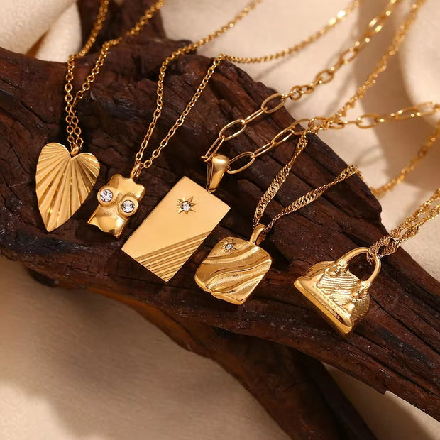 Vintage Jewelry Gold Plated Pendant Necklace Engraved Stainless Steel Jewelry Necklaces Set