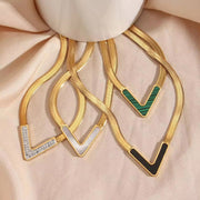 Tarnish Free V Shape Snake Chain Choker Necklace 18K Gold Plated Stainless Steel Chain Necklace