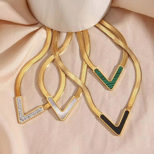 Tarnish Free V Shape Snake Chain Choker Necklace 18K Gold Plated Stainless Steel Chain Necklace