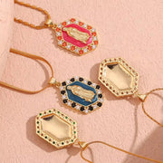 Valentine'S Day Jewelry Shining Zircon Virgin Mary Enamel Necklace Gold Plated Jewelry Stainless Steel Pendant Necklace