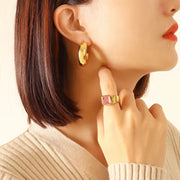 Vintage Jewelry Bulk Wholesale Luxury Stainless Steel 18K Gold Plated Custom Geometric Large Hoop Earrings Set Women