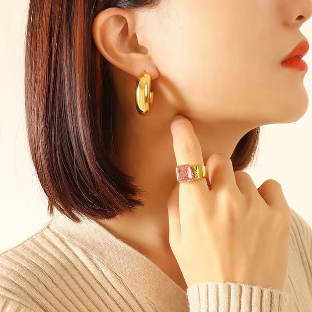 Vintage Jewelry Bulk Wholesale Luxury Stainless Steel 18K Gold Plated Custom Geometric Large Hoop Earrings Set Women