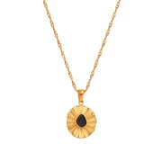 Trending Engraved Flower Shape Enamel Pendant Necklace 18K Gold Plated Stainless Steel Pendant Necklace