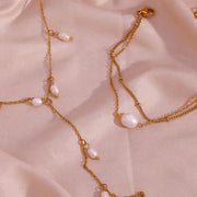 Valentines Fresh Water Pearls Tassel Necklace 18K Gold Plated Stainless Steel Chain Charm Necklace