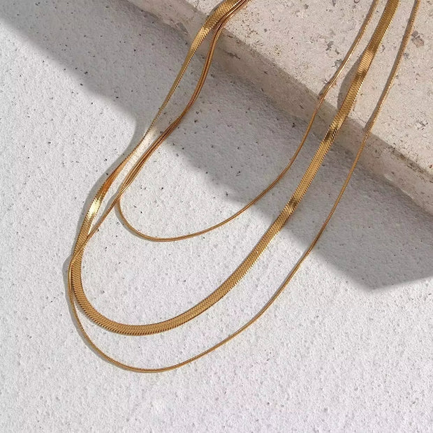 18K Gold Plated Three Layers Snake Chain Necklace Tarnish Free 316L Stainless Steel Choker Necklace