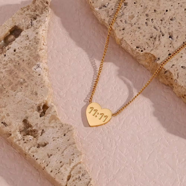 11:11 Heart Pendant Necklace Gold Plated Stainless Steel Jewelry Custom Collier En Acier Inoxydable