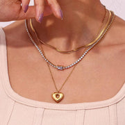 Valentines Day Gift Hollow Out Heart Necklace 18K Gold Plated Stainless Steel Jewelry Couple Necklace