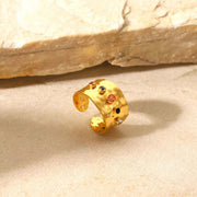 Wholesale Fashion Creative Colorful Zircon Wide Version Jewelry Hand Jewelry Ladies 18K Gold Stainless Steel Ring