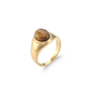 Vintage Black Brown Emarald Gemstone Ring in Titanium 18K Gold Plated Stainless Steel Opal Rings for Women Jewelry