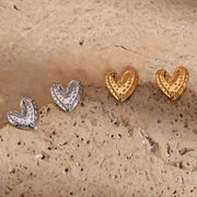 18K Gold Plated Hammered Heart Studs Earrings Tarnish Free Stainless Steel Stud Earrings for Women