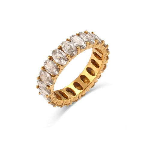 Vintage Baguette Oval Zircon Rings Jewelry Women 18K Gold Plated Stainless Steel Diamond Ring