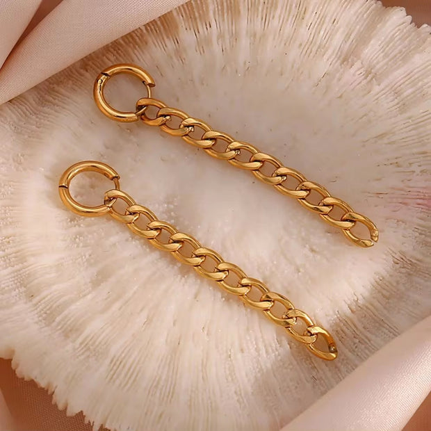 Vintage Dangle Gold Plated Figaro Chain Tassel Drop Earring Tarnish Free Stainless Steel Summer Jewelry
