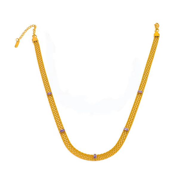 Vintage Collar Necklace Stainless Steel 18K Gold Plated Statement Clavicle Chain Mesh Chain Zircon Baguette Choker