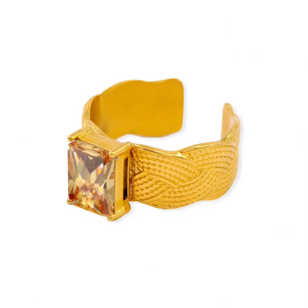 18K Gold Plated Stainless Steel Cubic Zirconia Rings Adjustable Open Shiny Cz Zircon Stone Wedding Band Ring