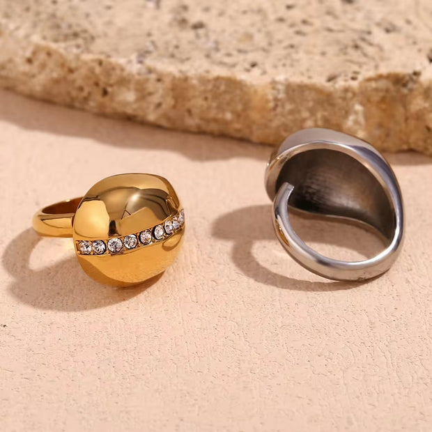 Water Drop Crystal Rhinestone Statement Rings Gold Plated Jewelry Waterproof Stainless Steel Rings
