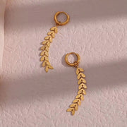 Vintage 18K Gold Plated Fish Tail Shape Tassel Chain Earring Stainless Steel Dangle Drop Earring