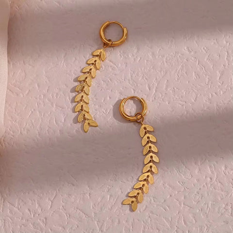 Vintage 18K Gold Plated Fish Tail Shape Tassel Chain Earring Stainless Steel Dangle Drop Earring