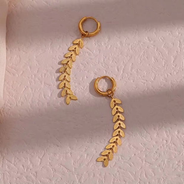 Vintage 18K Gold Plated Fish Tail Shape Tassel Chain Earring Stainless Steel Dangle Drop Earring