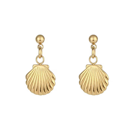 Unique RTS Women Jewelry Shell & Star Drops Stainless Steel Gold Stud Earrings