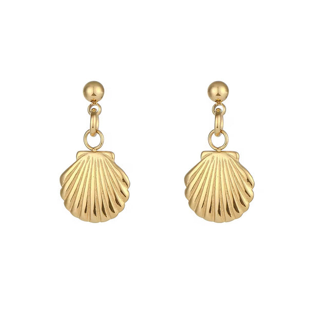 Unique RTS Women Jewelry Shell & Star Drops Stainless Steel Gold Stud Earrings