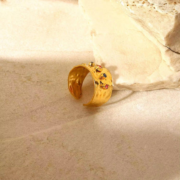 Wholesale Fashion Creative Colorful Zircon Wide Version Jewelry Hand Jewelry Ladies 18K Gold Stainless Steel Ring