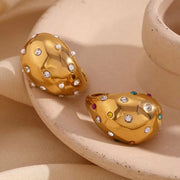 Water Drop Open Ring Colorful Crystal Rhinestone Pearl Ring Gold Plated Jewelry Stainless Steel Jewelry Custom