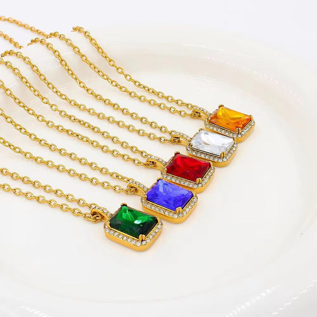 UEENSET Elegant Cubic Square Zircon Stainless Steel Pendant Necklace Charm Women'S Gold Plated Iced Out Neck Jewelry Waterproof