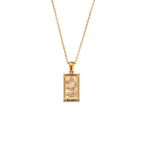 Trendy Square Colorful Enamel Zircon Tarot Cards Pendant Necklace 18K Gold Plated Stainless Steel Necklaces for Women