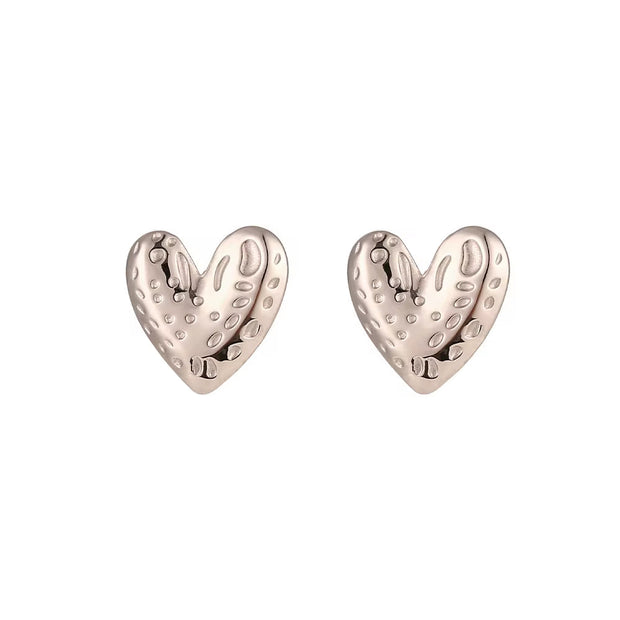 18K Gold Plated Hammered Heart Studs Earrings Tarnish Free Stainless Steel Stud Earrings for Women