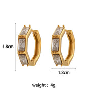 18K Gold Plated Shining Zircon Hoop Earring Tarnish Free Bamboo Shape Stainless Steel Huggies Hoop Earring