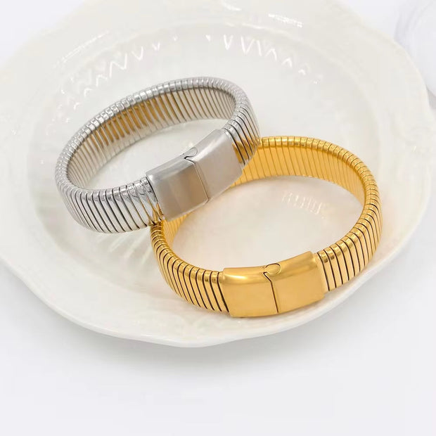 Waterproof 16MM Stainless Steel Elastic Bracelets Fine Jewelry Buckle Bangle Metal Hand Accessories Birthday Gift