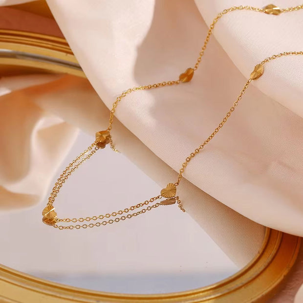 18K Gold Plated Sunburst Heart Shape Chain Choker Necklace Tarnish Free Stainless Steel Necklace