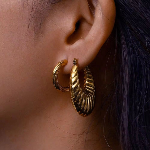 Wild Trendy Croissant Hoop Earrings Stainless Steel 18K Gold Statement Earrings