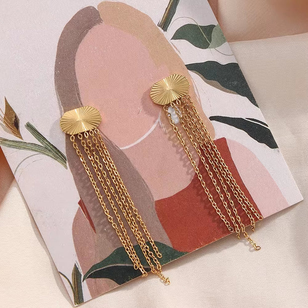 Wholesale Tassel Drop Earrings Gold Plated Stainless Steel Stud Earring Piercing Jewelry Tassel Earrings Bohemian