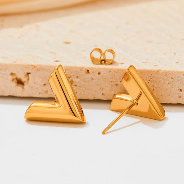 Vacuum Plating Letter V Stud Earrings Chic No Fade V Shape Stainless Steel Earrings for Women Girls