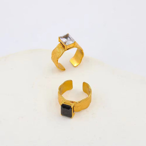 18K Gold Plated Stainless Steel Cubic Zirconia Rings Adjustable Open Shiny Cz Zircon Stone Wedding Band Ring