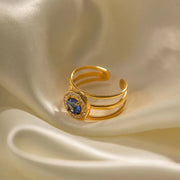 Three Layer Stainless Steel Jewelry Gift Charm 18K Gold Plated round Cubic Zirconia Line Opening Rings